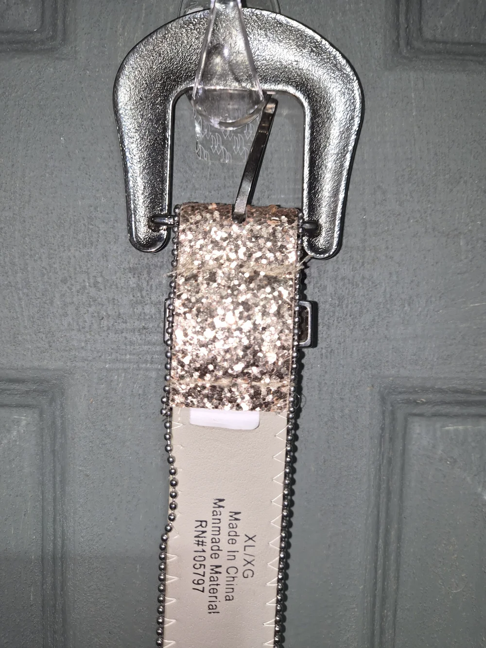 Rhinestone Buckle Glitter Leather Belt - Rose Gold